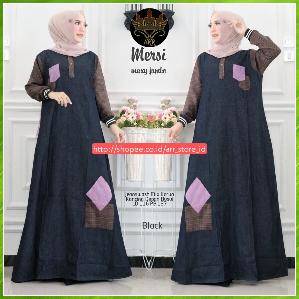 Baju Gamis Dress Jeans Jins Denim Jumbo Wanita Terbaru 2023 Kondangan Busui Kombinasi Zara Drill Premium Kekinian Ld 116 P135 Rasmia Maxy Allsize