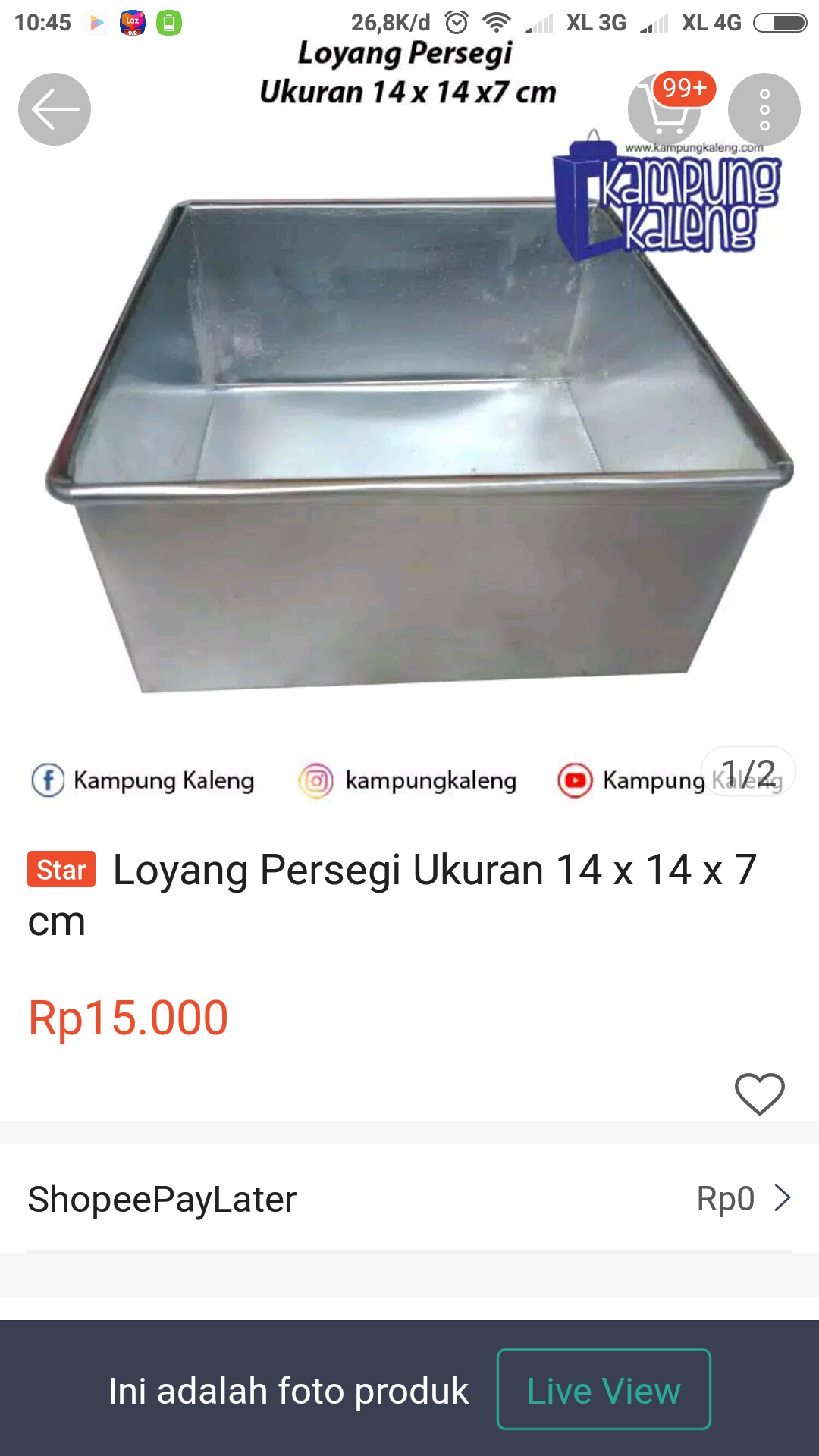 Loyang Persegi Ukuran 14 X 14 X 7 Cm