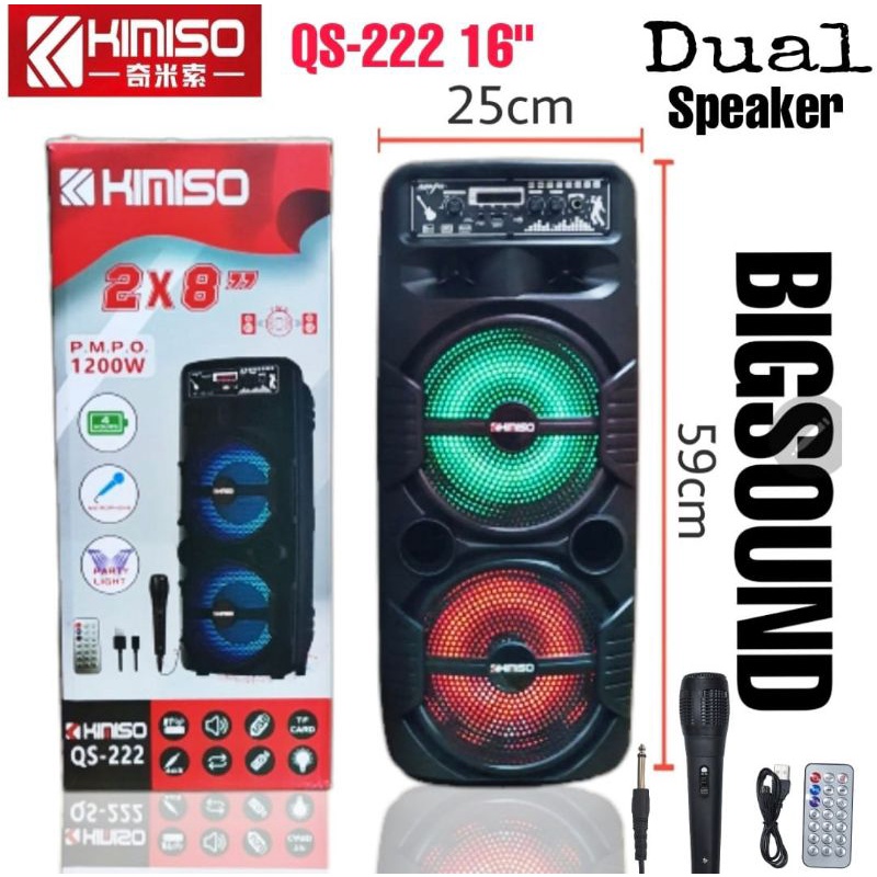 Dual Speaker Big Sound Bluetooth 16 inch Karaoke Plus Mic KIMISO QS 222