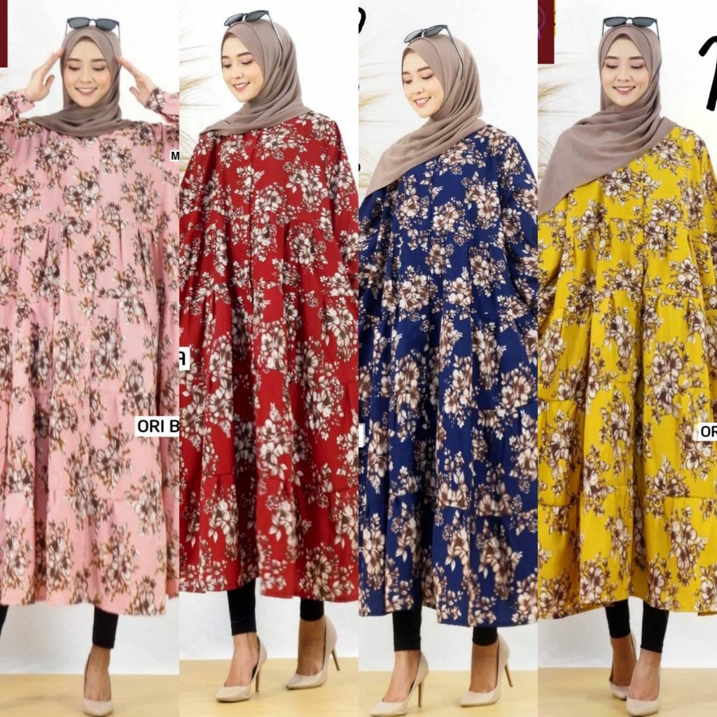 Minah Midi Dress Original Atta Collection Long Tunik Monalisa Premium Motif Bunga LD140 Super Jumbo 