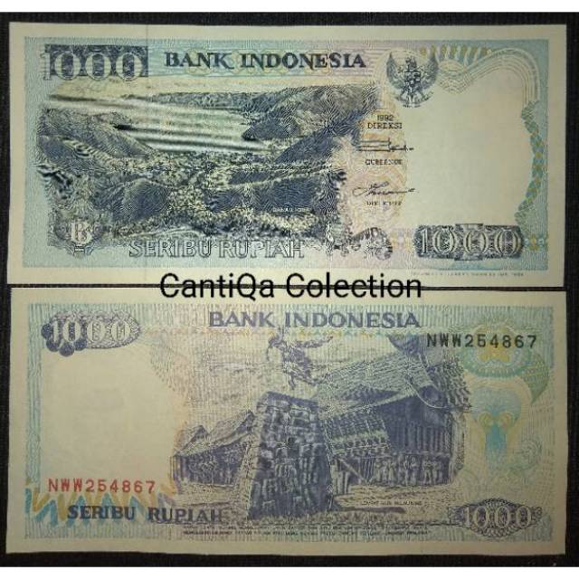 Shp04-Uang Kertas Kuno Indonesia 1000 Lompat Batu Tahun 1992
