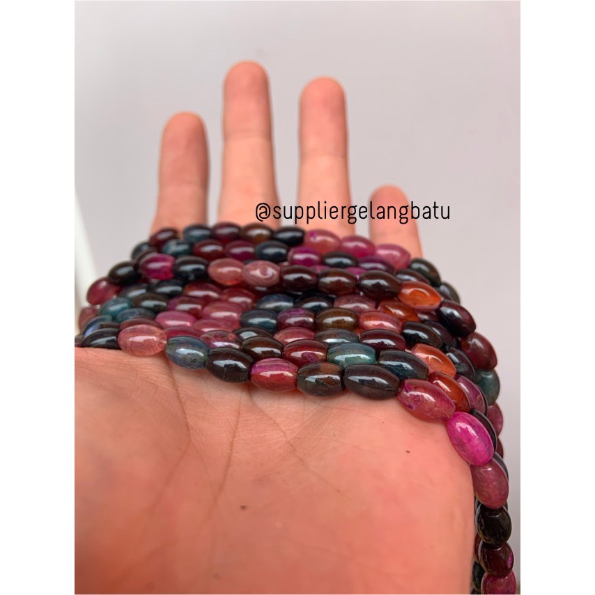 batu alam Penden tabung rainbow onyx 5 x 10 mm bahan gelang kalung