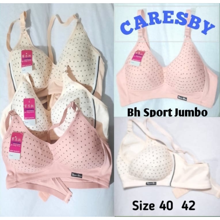 Bra/bh/sport/wanita/ibu/tanpa kawat/busa tipis/sablon bintik/jumbo/Caresby/murah/lusinan/grosir