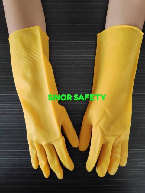 Sarung Tangan Karet Latex Dot Tebal Serbaguna Rubber Glove 32 cm Kuning dan Orange