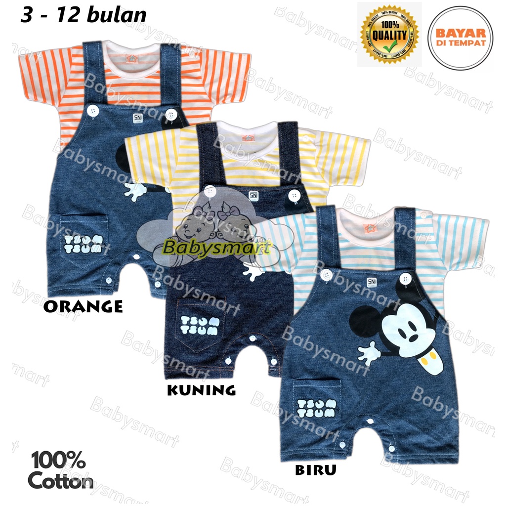 Babysmart - Baju Bayi/Anak lengan Pendek Model Jumper/Romper Jeans motif TSUM 605 LITTLE 0-12 bulan SNI/ Baju Kodok Anak