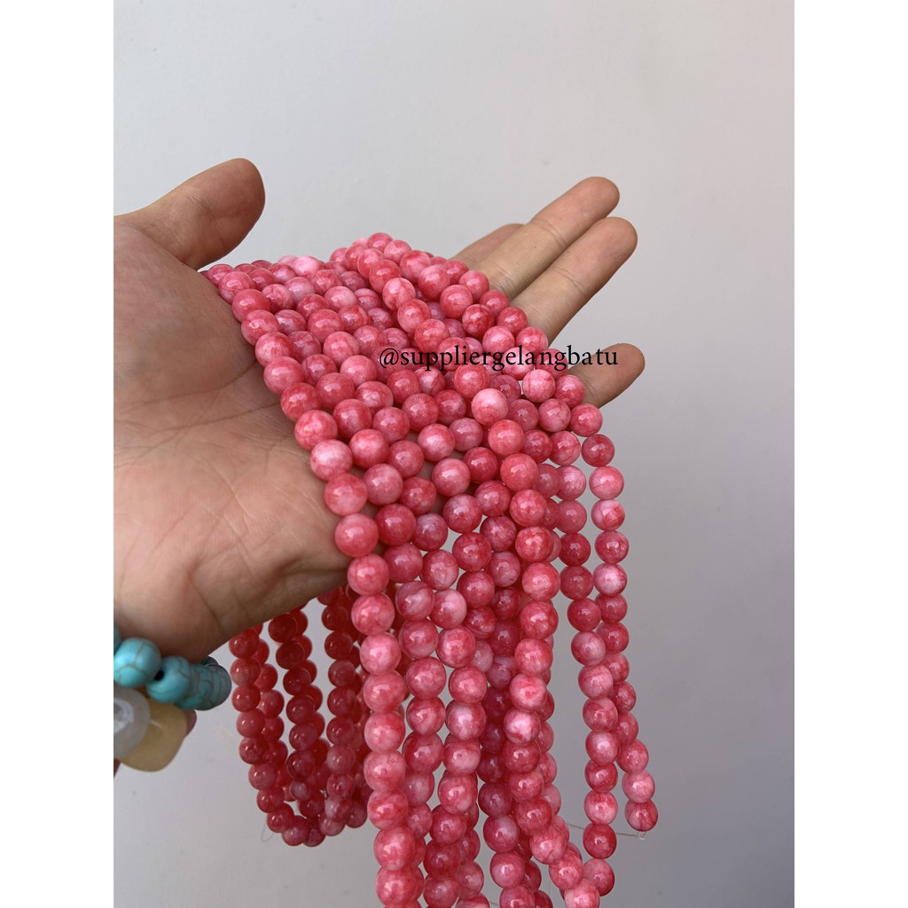 batu kristal red borneo pink 8mm banjar crystal stone healing serat bahan kalung gelang strap masker