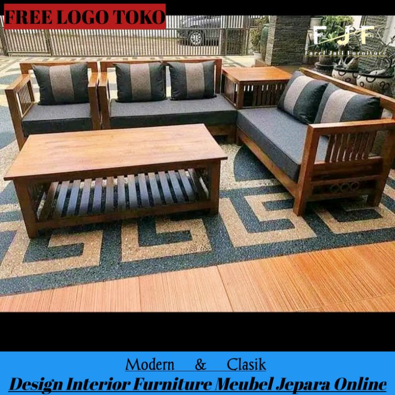 Kursi Tamu Sofa L Sudut Minimalis Kayu Jati Solid Furniture Mebel Jepara
