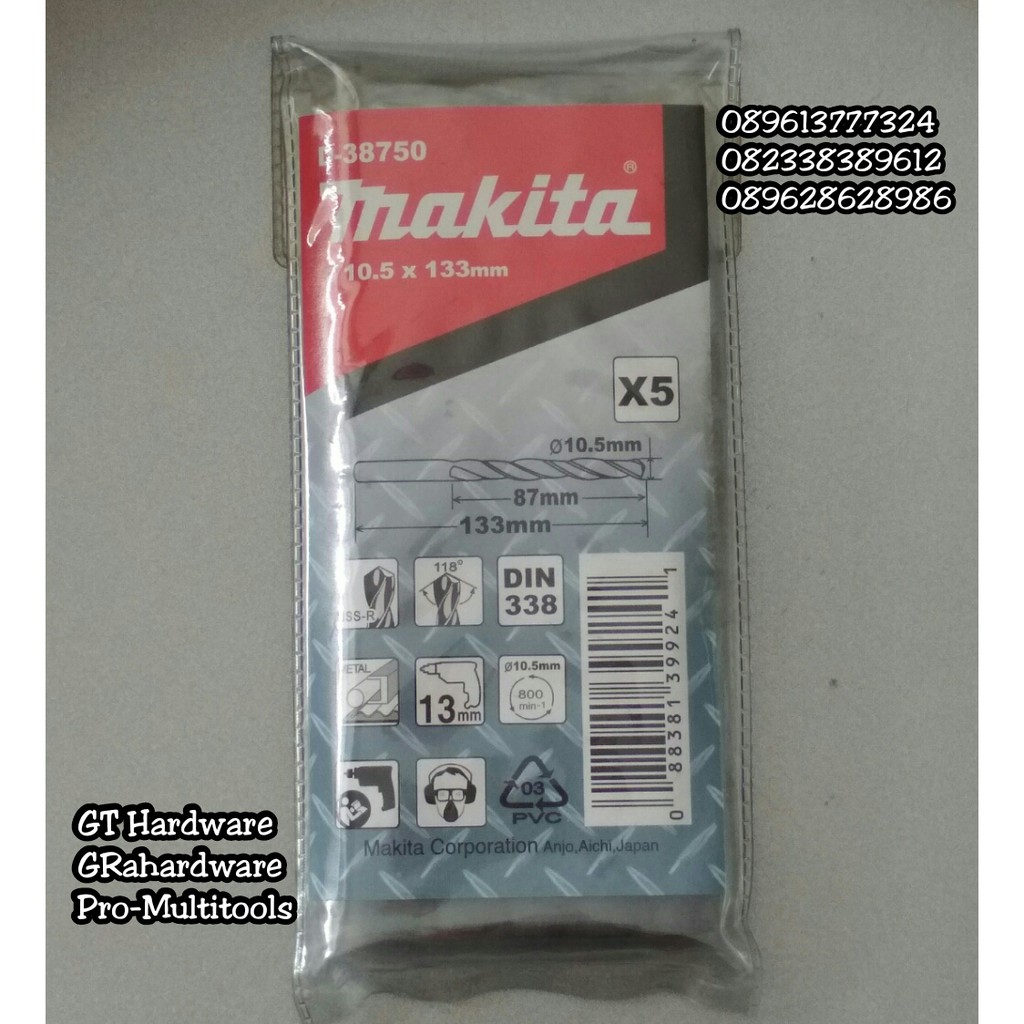 Makita D-38750 Mata Bor Besi / HSS-R Metal Drill Bit 10.5 x 133 (87 )mm " Per Pack "