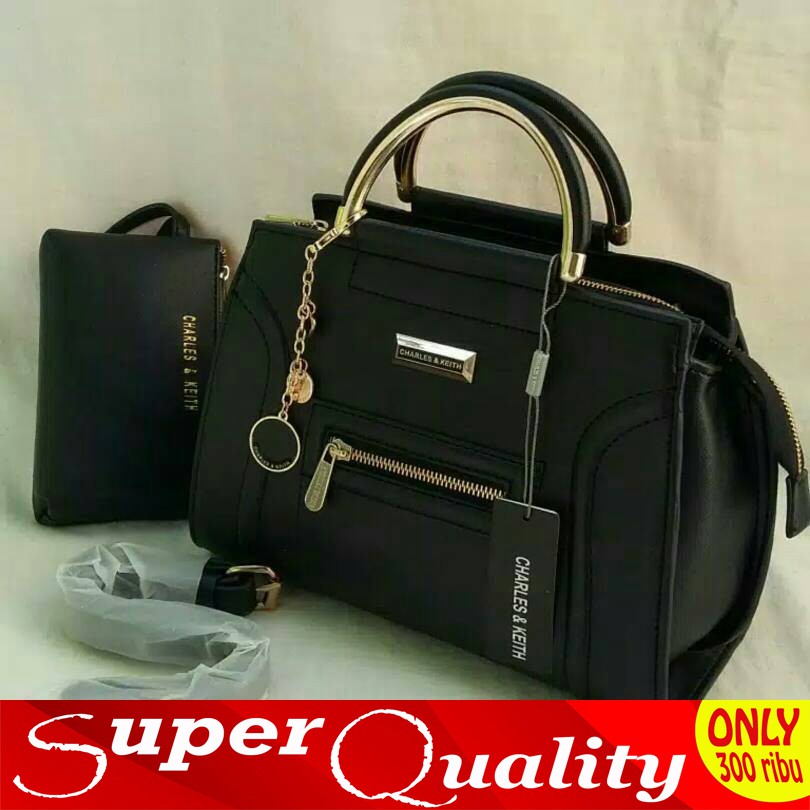 Tas Handbag Wanita Pesta Kerja 644 Charles And Keith Hitam Branded Import KW Kekinian Kece Keren