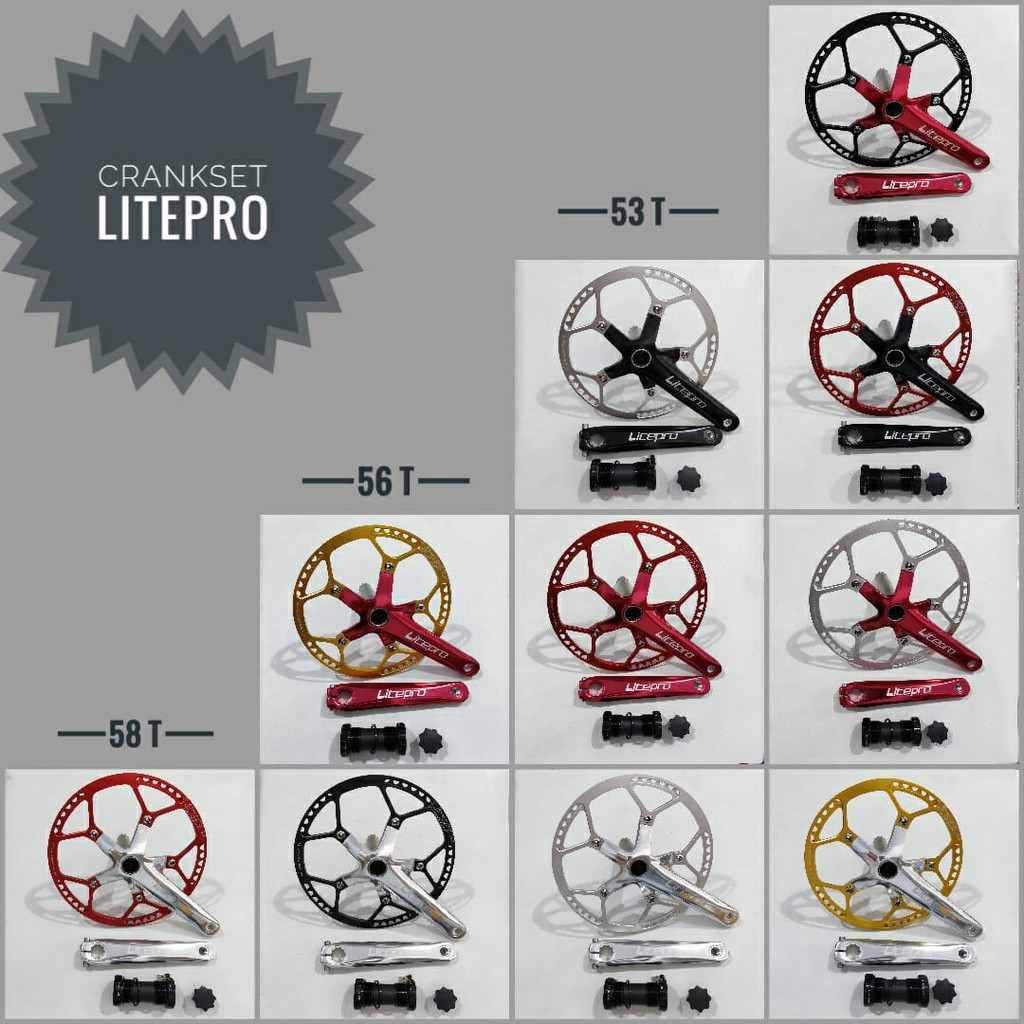 Litepro Crankset Sepeda 53T 56T 58T Hollowtech HT2 Crank Set