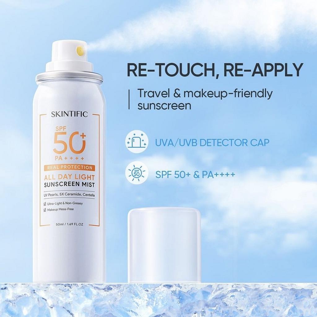 SKINTIFIC All Day Light Sunscreen Spray SPF50 PA++++ Sunscreen Mist Anti UV UVA UVB 50ml (Travel size) &amp; 120ml