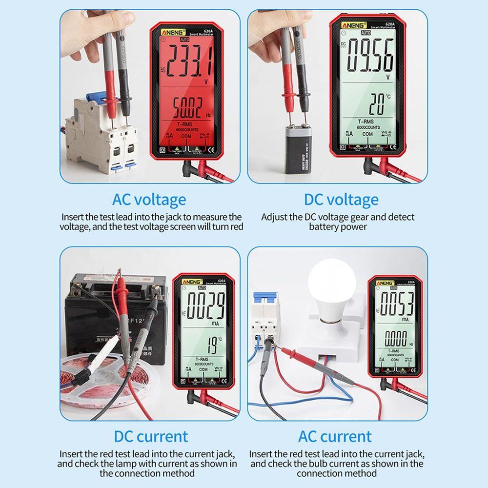 Solighter Digital Smart Multimeter ANENG 620A 6000hitan True RMS Pengukur Kapasitansi Listrik Layar Penuh