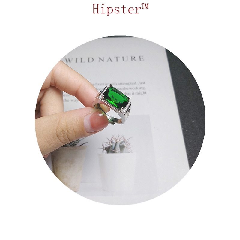 Hot Sale Simple Domineering Inlaid Emerald Square Adjustable Ring