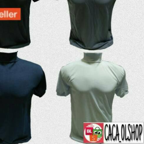 Kaos Dalam Hitam Putih Biru Abu Kerah Leher Tinggi Satpam Security Polos Lengan Pendek