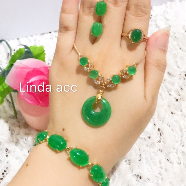 set batu giok asli lapis emas