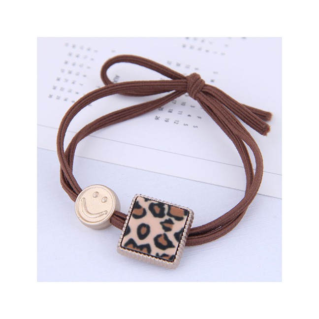 LRC Ikat Rambut Fashion Brown Metal Smiley Leopard Square Hair Rope A57968