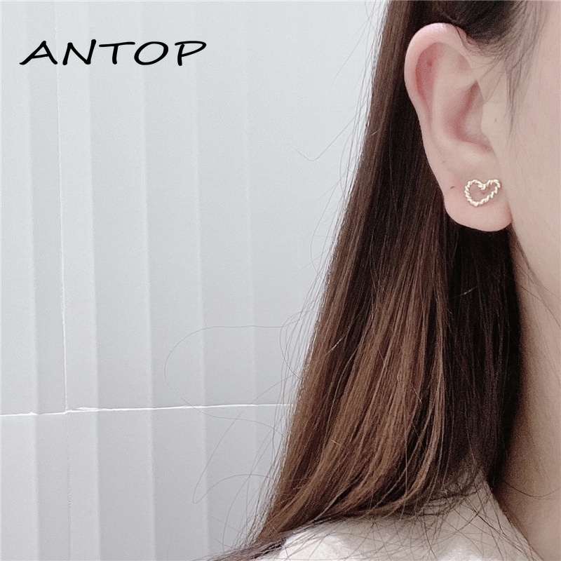 Korea Fashion Anting-Anting Sederhana Temperamen Paduan Telinga Studs Set Kupu-kupu Cinta Hati Perhiasan Untuk Wanita ANTOP