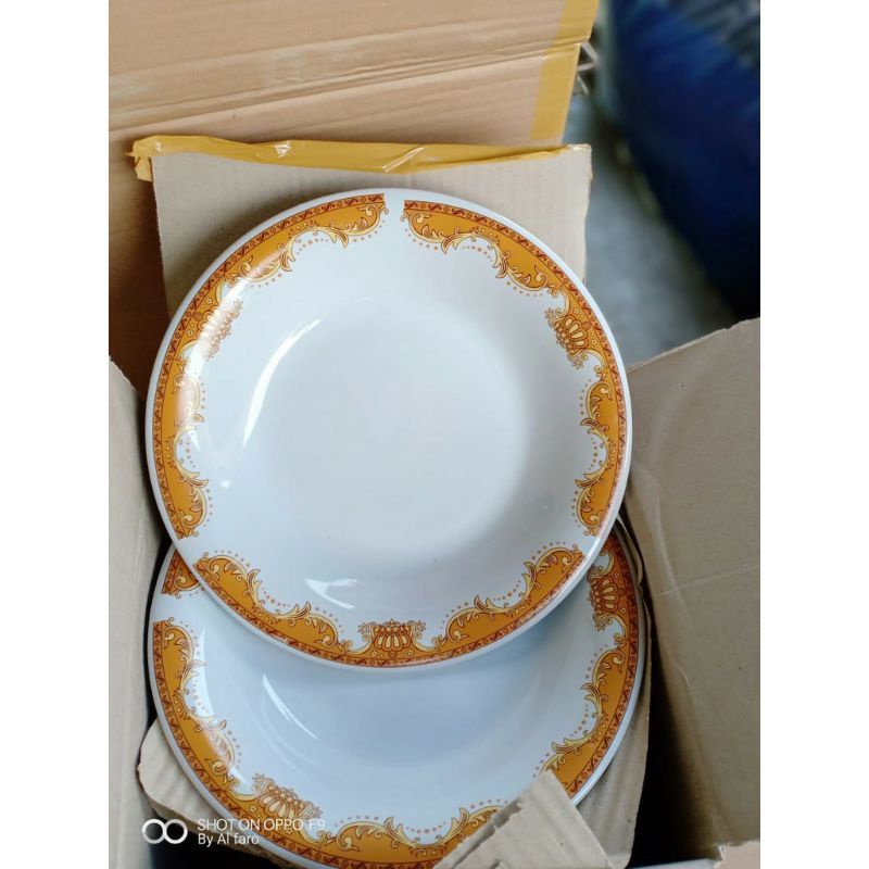 Piring Makan Besar Motif Mahkota 1pcs / Ukuran 23cm piring keramik termurah