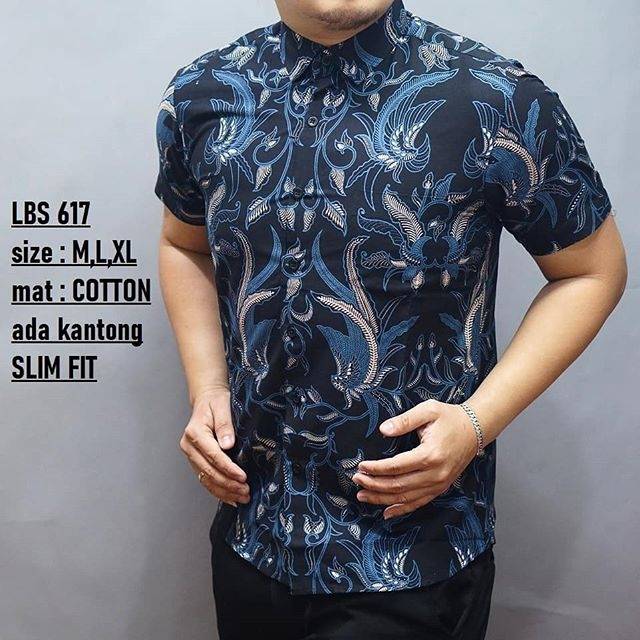 LBS 617 HEM KEMEJA BATIK PRIA SLIM FIT LENGAN PENDEK LUIGI BATANI