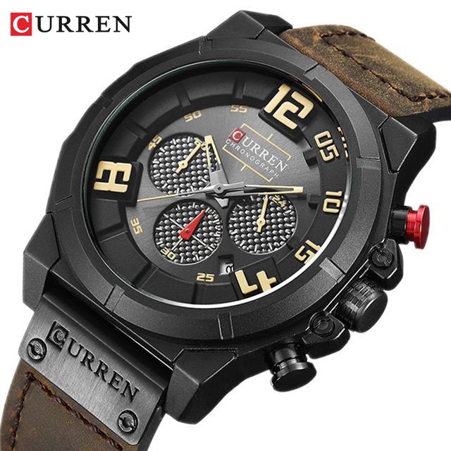 CURREN 8287 Jam Tangan Pria Analog Tali Kulit Chronograph Aktif WATCHKITE WKOS