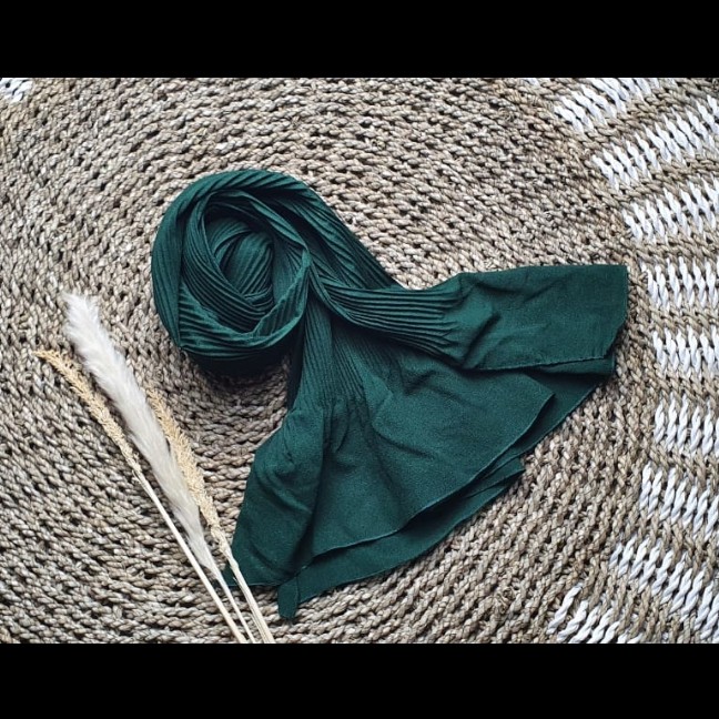 BEST SELLER Pashmina Plisket Premium Quality 75x180 cm Pashmina Plisket Shawl lidi PLEATED SHAWL-hijau botol