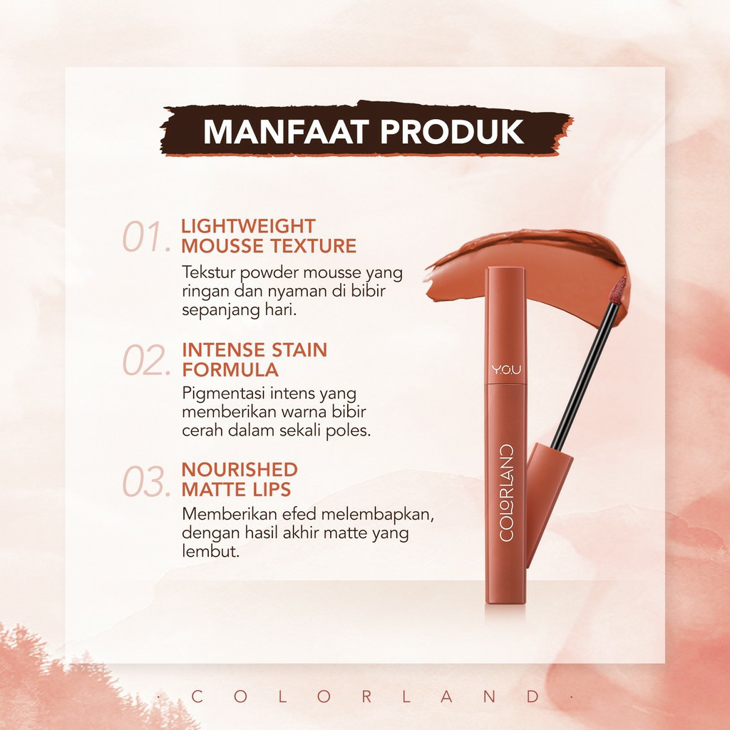 NEW ITEM READY ! YOU Colorland - Powder Mousse Lip Stain [Formula Tahan Lama hingga 8 Jam] FREE ONGK