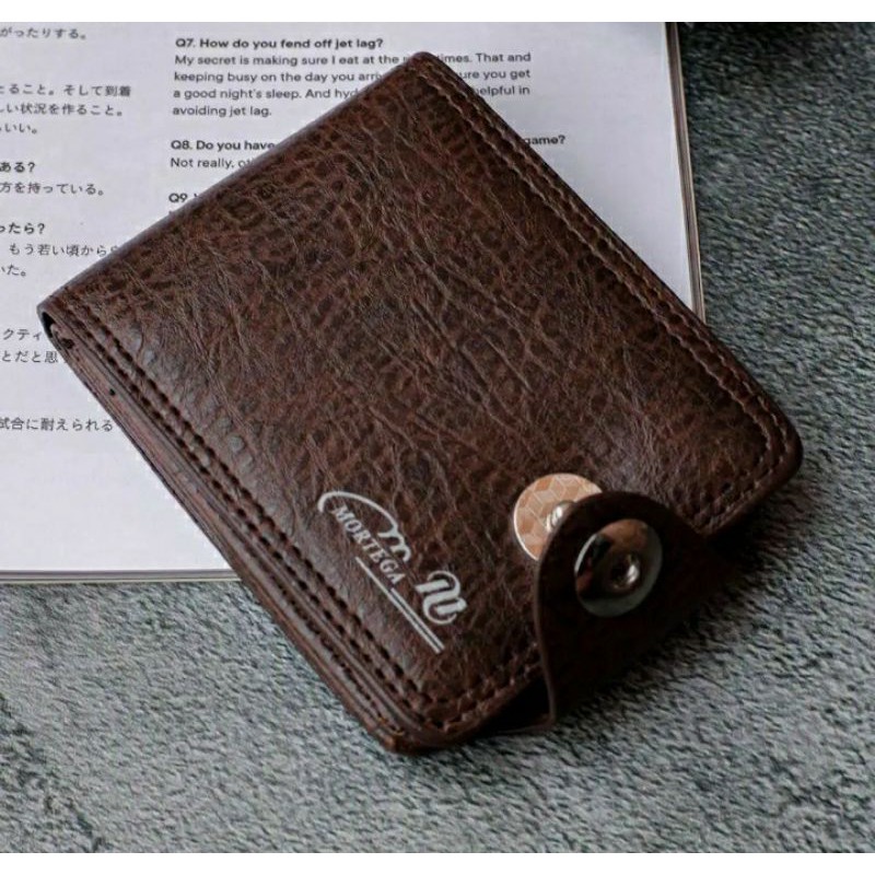 Dompet Lipat Pria Bahan Kulit PU model Kancing Magnet