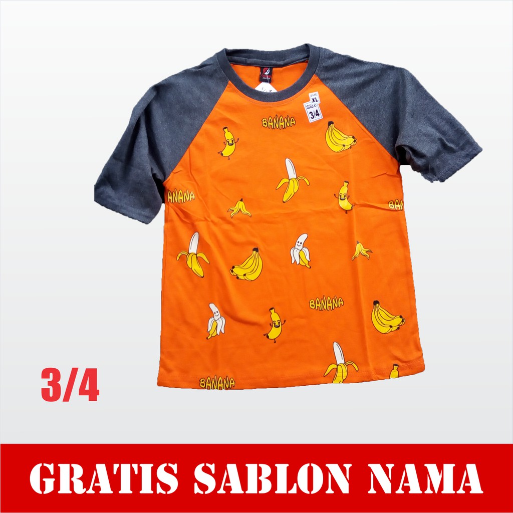 Baju Raglan anak banana. Kaos raglan anak banana custon nama