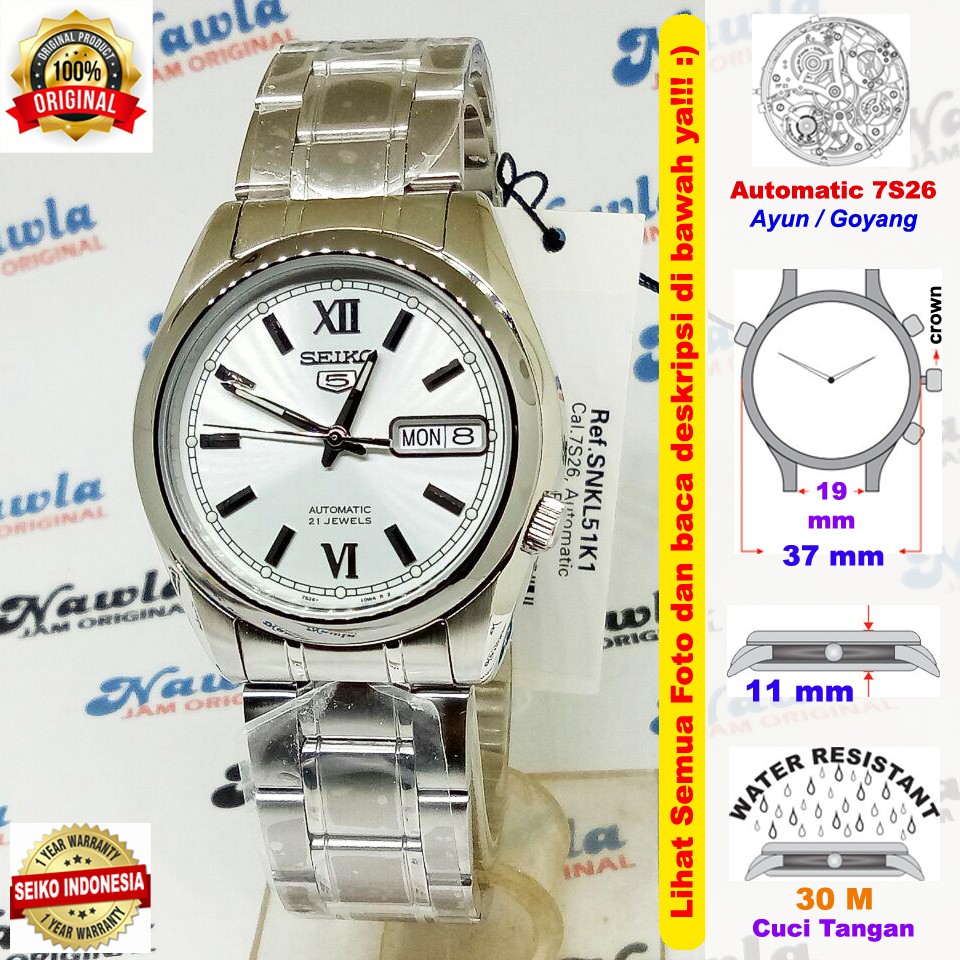 Seiko 5 SNKL51K1 Automatic Light Silver Dial - Jam Tangan Pria SNKL51