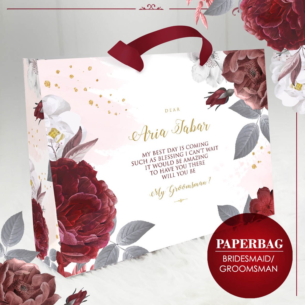 

Paperbag Bridesmaid BUNGA MERAH / RED FLOWER WATERCOLOR RUSTIC SIMPLE CUSTOM NAMA