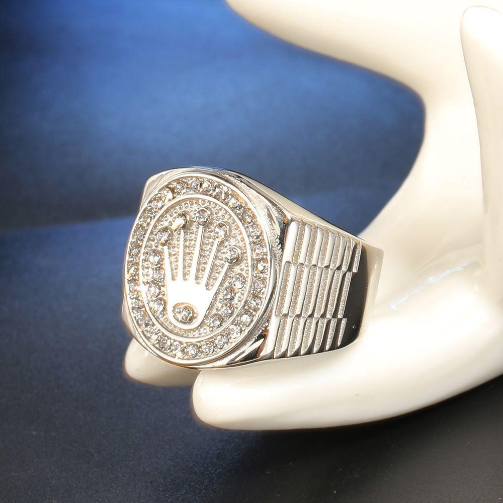 Needway Pria Cincin Kreatif Geometris Pola Mahkota Hadiah Perhiasan Berlian Imitasi Gaya Punk Cincin Zirkon Mahkota Cincin