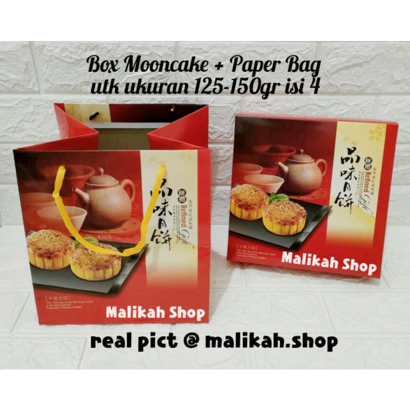 Box Dus Kotak Mooncake 125gr - 150gr isi 4 / Set Kotak + Paper Bag Mooncake Festival Kue Bulan