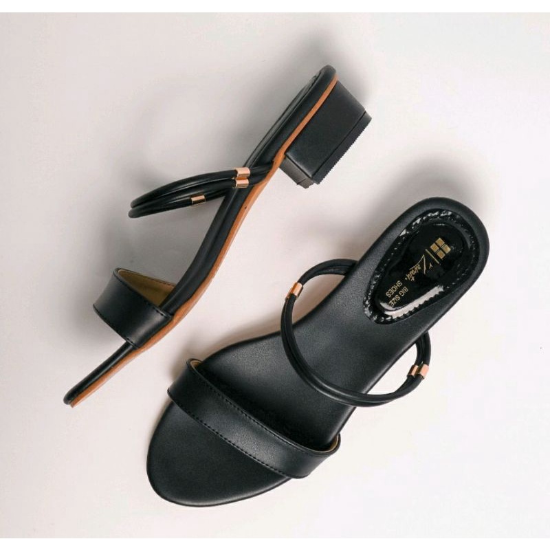 COD / Sendal Vivian Black Big Size 41-45 Slop Wanita Kasual JUMBO Kulit Size Besar Hitam, 42