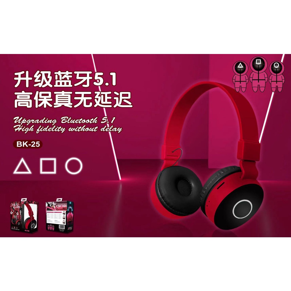 Headphone Bluetooth Squid Game BK-25 Wireless Headset On Ear Support SD Card Bluetooth Bando BK 25 / BK25
