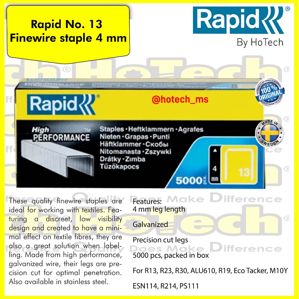 

Isi Staples RAPID | Refiil Staples RAPID | RAPID | ISI STAPLES 13/4MM GALVANISED, 5000 PCS