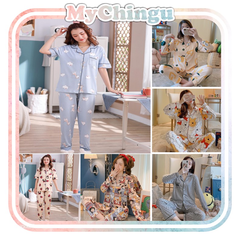 ❀ Chingu ❀ PW074 COD Pakaian Tidur Wanita Bahan Premium Tebal Nyaman Motif Piyama Import Surabaya