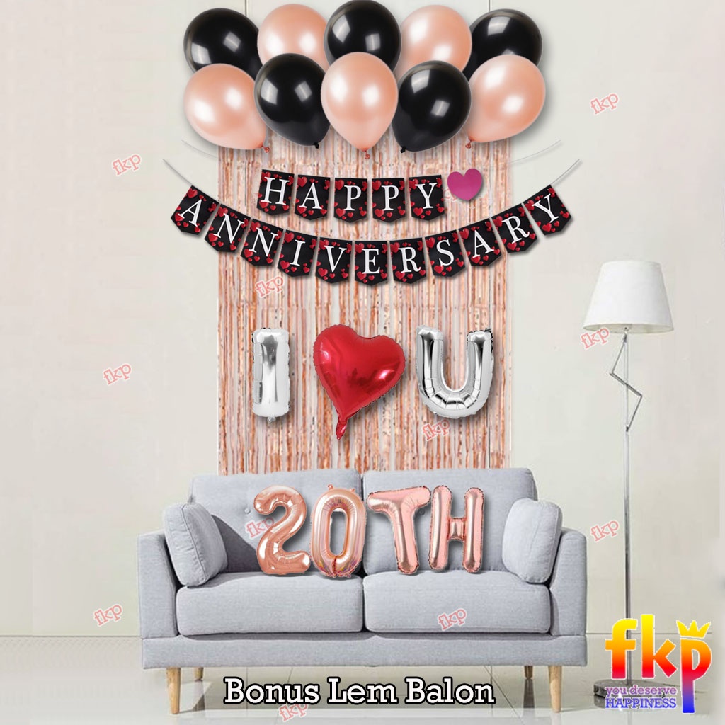 FUN KIDS PARTY Set Paket Dekorasi Anniversary Simpel / Dekor Balon Hari Jadi / Ulang Tahun Pernikaha