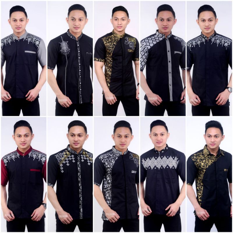 batik koko lengan pendek / koko batik warna hitam