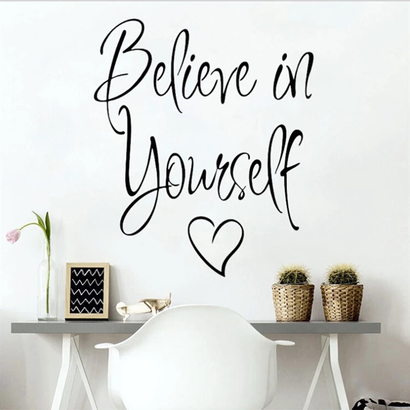 Diy Stiker Dinding Dengan Bahan Mudah Dilepas Gambar Tulisan &quot;Believe In Yourself&quot; Ukuran 20x55cm