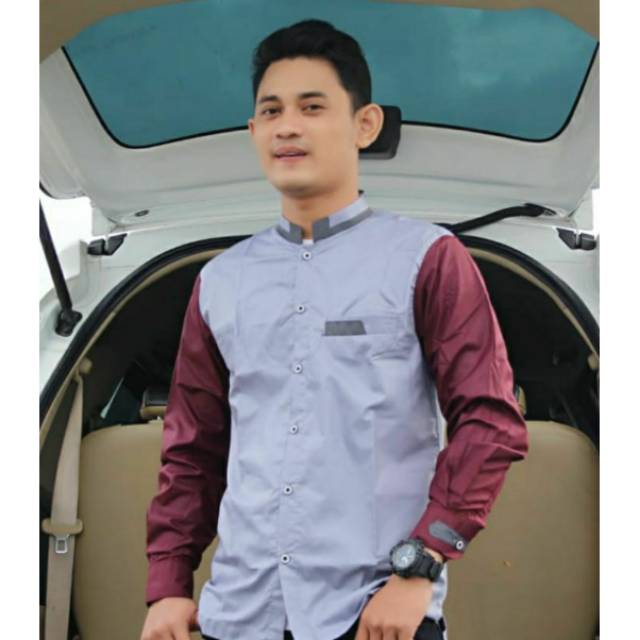 Baju koko abu² kombi merah marun