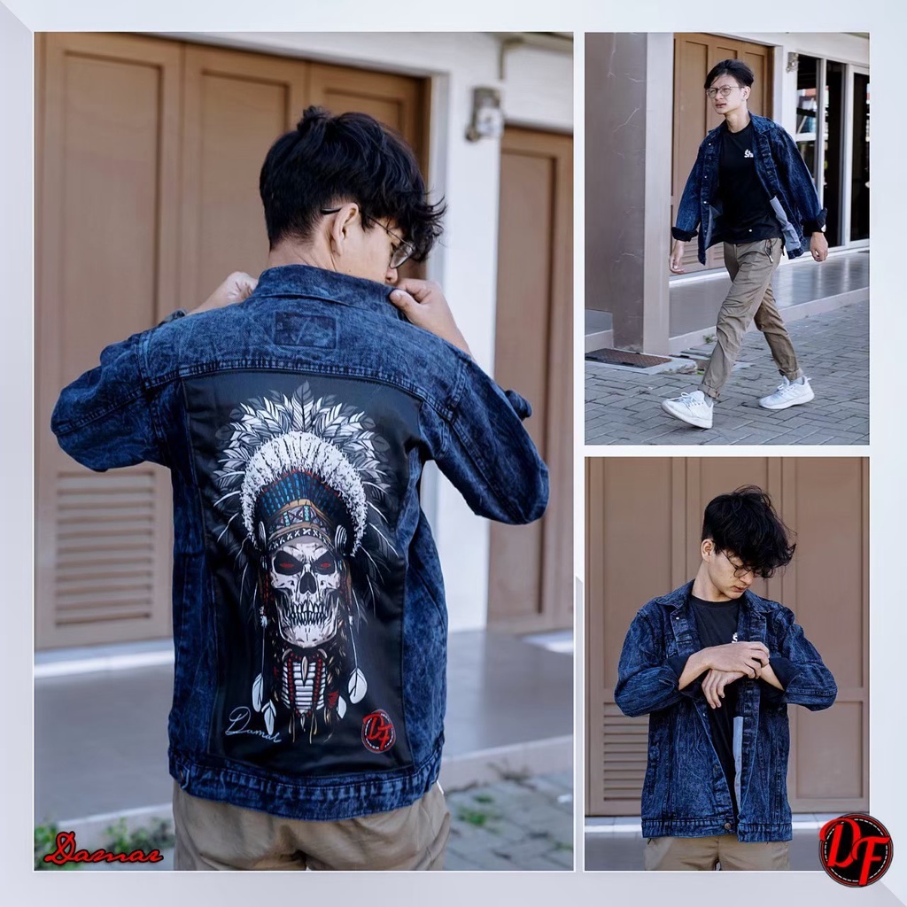 (BISA COD) JAKET JEANS SANDWASH GAMBAR PRINTING - JAKET JEANS PRIA KEKINIAN TRENDY DAN GAUL