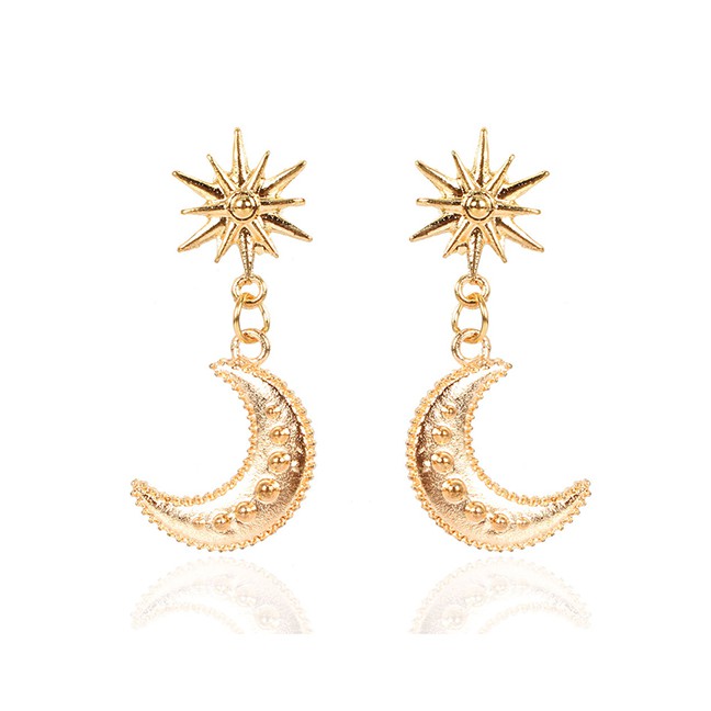 LRC Anting Tusuk Fashion Gold Color Alloy Moon Star Earrings K77481