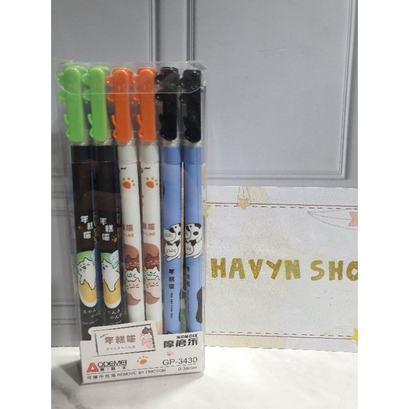 (12pc) pen bisa hapus/pen gel hapus/erasable pen/pen hapus lucu fancy ODEMEI-KUCING 3430