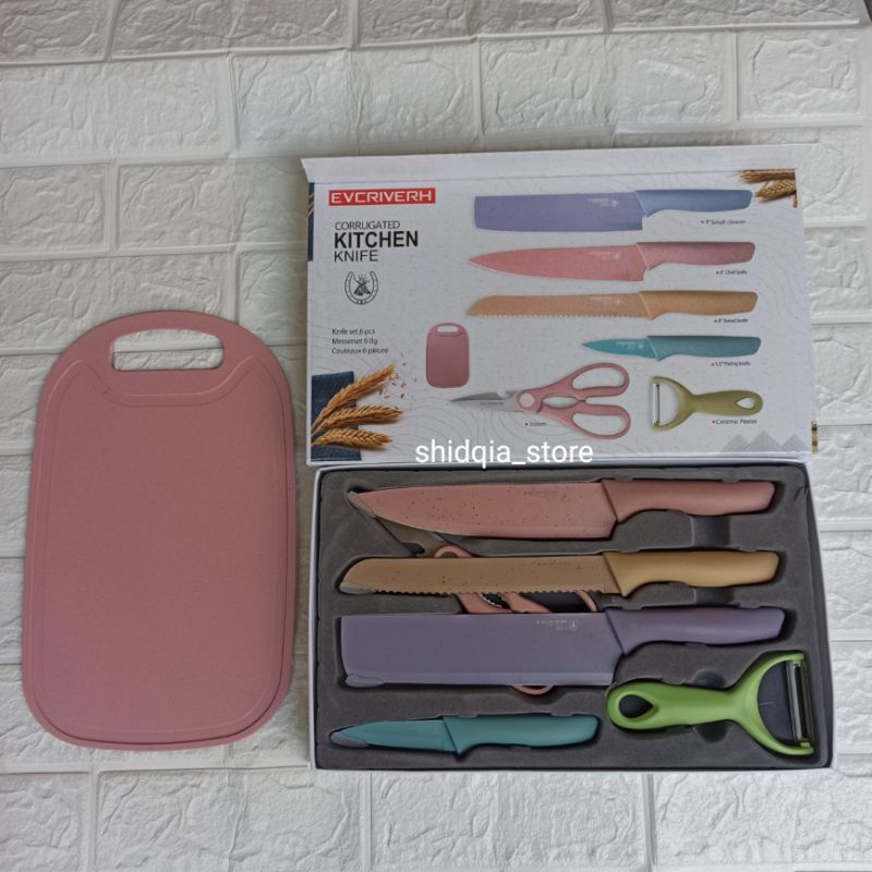 EVCRIERH pisau set stainless steel dilapisi anti lengket Pisau Pastel 1 set isi 7 (include talenan)