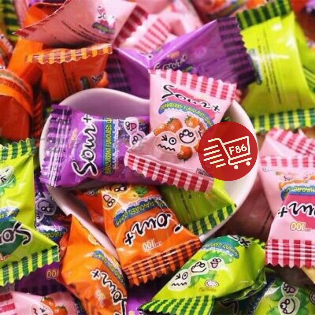 Permen Asam Kunyah Lot 100 Sour+ Gummy Candy Import Rasa Buah