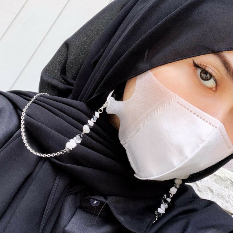 kalung masker batu pecah 2in1/tali rantai strap masker batu  READY