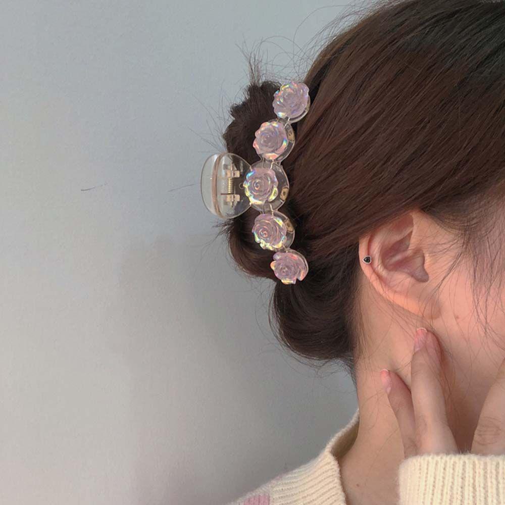 Needway   Wanita Cakar Rambut Trendy Vintage Bunga Untuk Perempuan Transparan Hiasan Kepala Korea Ponytail Holder