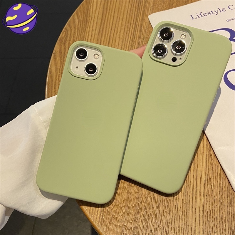 Soft Case Silikon Warna Hijau Matcha Untuk IPhone 11 12 13 14 Pro X XR XS Max 7 8 Plus