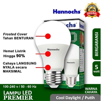 Lampu LED Hannochs Premier LED Bulb 5W Putih Garansi 1 Tahun - LED Premier Hannochs 5 Watt