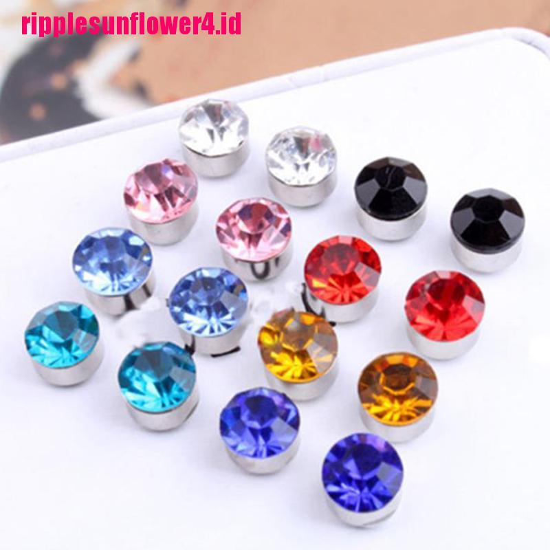 24pcs / set Anting Tusuk Magnetik Tanpa Tindik Bentuk Bulat Hias Berlian Imitasi Untuk Wanita